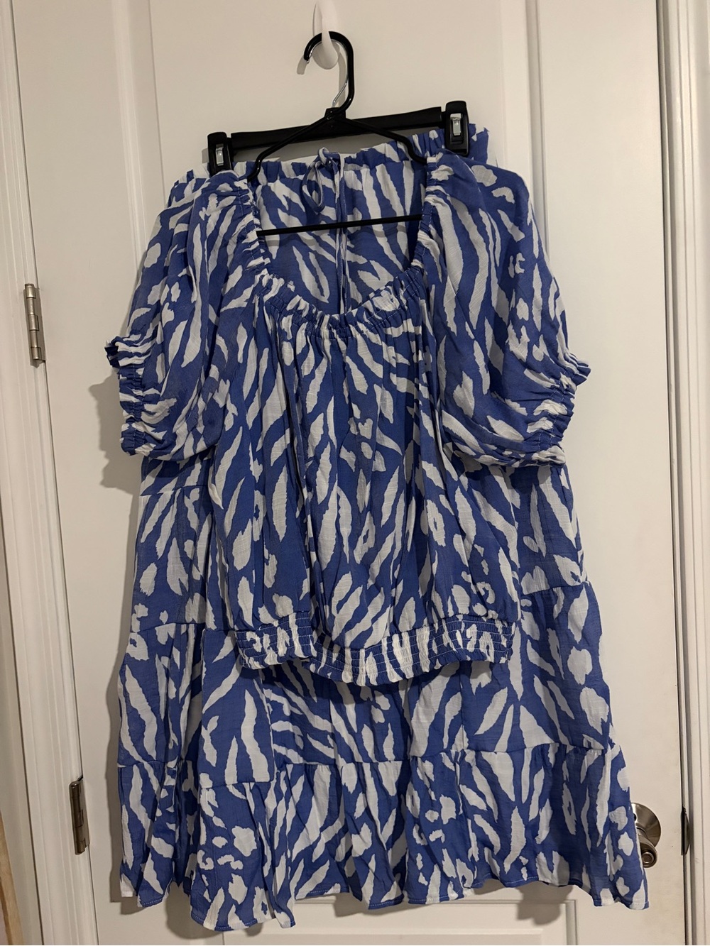 Blue & White Printed Tiered separates Large Top Medium Skirt Indigo Rose $84